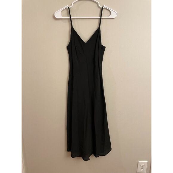 Club Monaco Black Seam Slip Dress Midi Cross Detail Front Size 2 NWT $109 - Picture 1 of 4